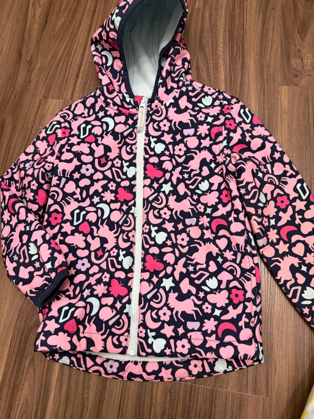 2 of Cat & Jack girl sz 5 Yellow Sun Hooded Raincoat with Pink Trim - Picture 6 of 10